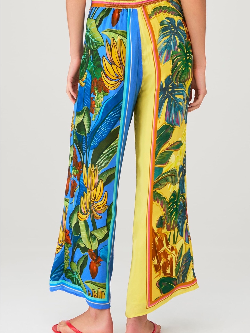 Farm Rio Tropical Botanical Wide-Leg Pants Yellow & Blue - Picture 6 of 12
